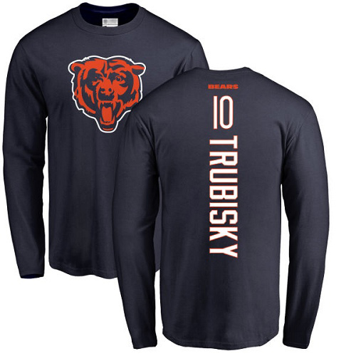 Chicago Bears Men Navy Blue Mitchell Trubisky Backer NFL Football #10 Long Sleeve T Shirt